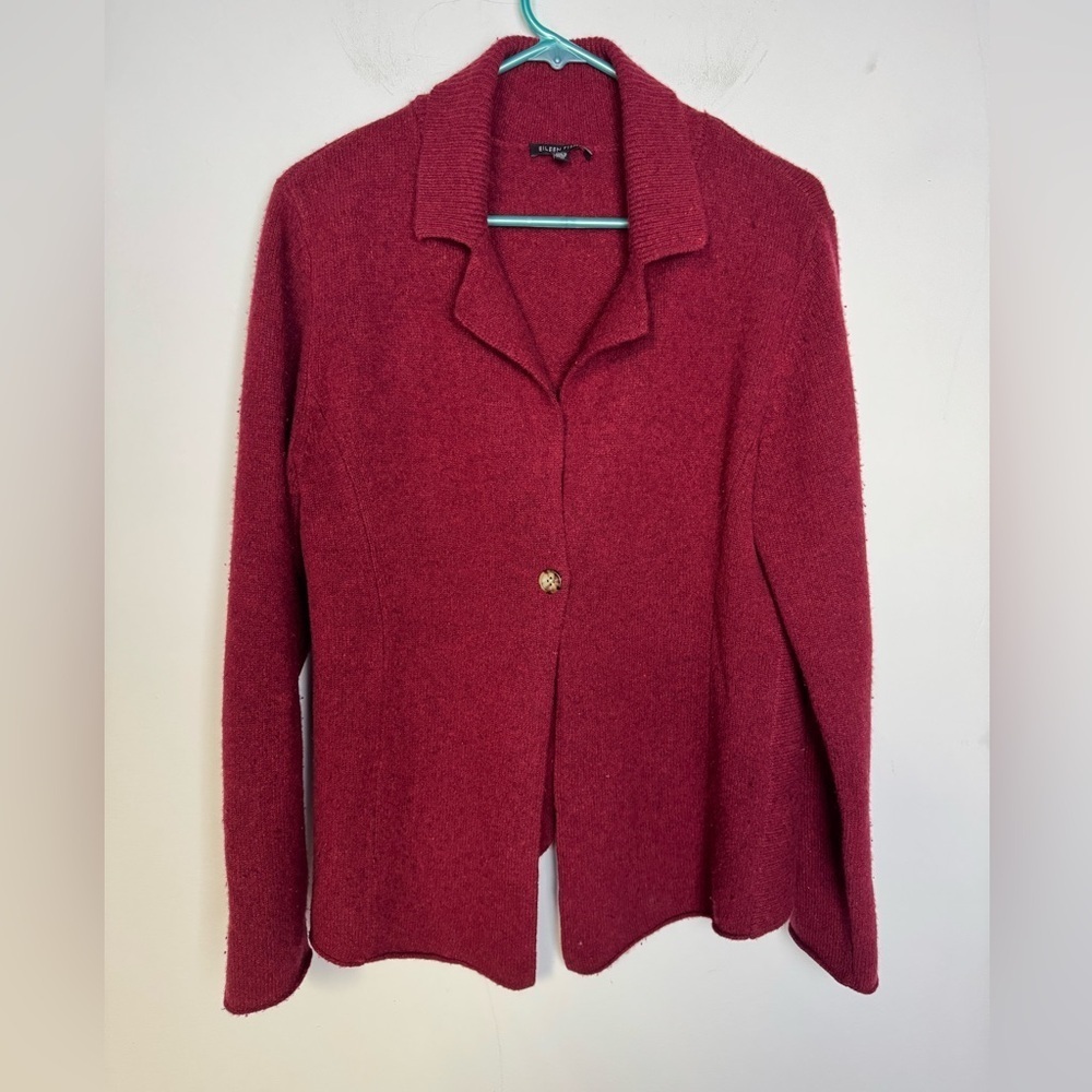 Eileen Fisher lambswool cashmere blend sweater blazer coat Medium red